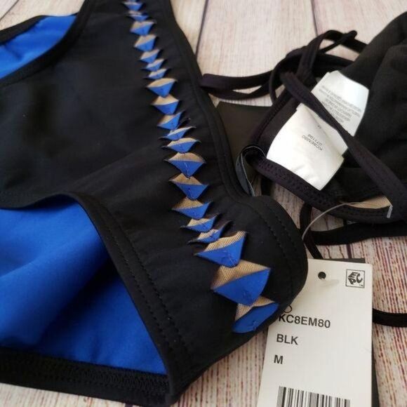 Kenneth Cole Halter Two Piece Cutout Triangle Bikini Swimsuit Black Size Medium - Picture 8 of 8